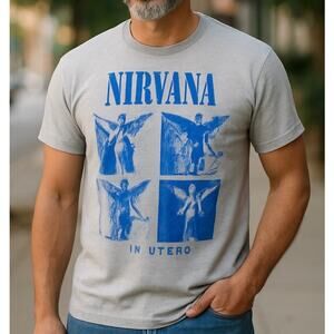 Gray Blue Nirvana In Utero Men’s T-Shirt Band Rock Grunge Album Cover Cotton M